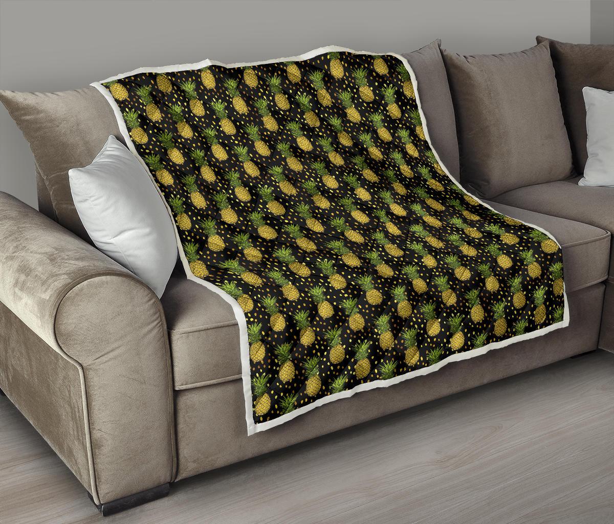 Pineapple Gold Dot Themed Print Premium Quilt-JTAMIGO.COM