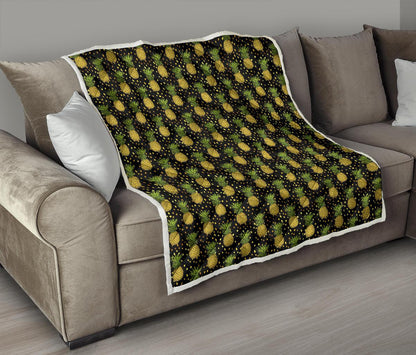 Pineapple Gold Dot Themed Print Premium Quilt-JTAMIGO.COM