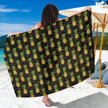 Pineapple Gold Dot Themed Print Sarong Pareo Wrap