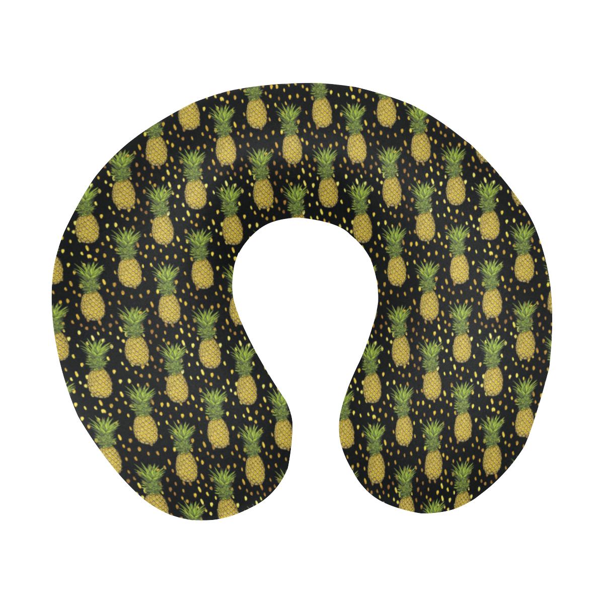 Pineapple Gold Dot Themed Print U-Shaped Travel Neck Pillow-JTAMIGO.COM