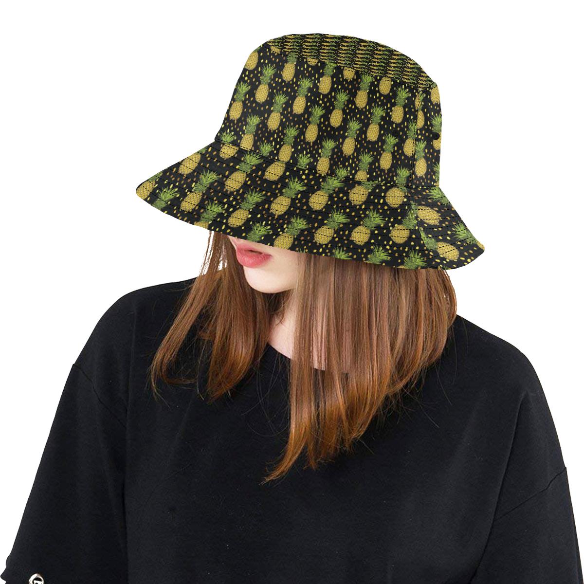 Pineapple Gold Dot Themed Print Unisex Bucket Hat