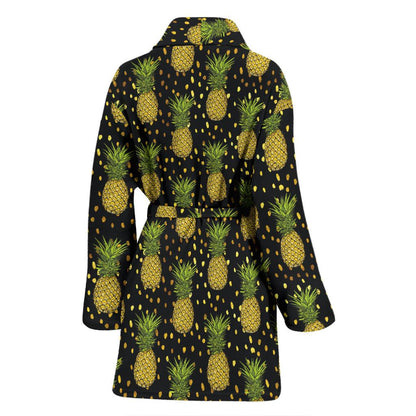 Pineapple Gold Dot Themed Print Women Bath Robe-JTAMIGO.COM