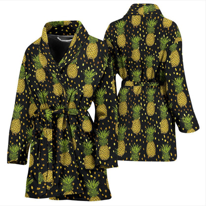 Pineapple Gold Dot Themed Print Women Bath Robe-JTAMIGO.COM