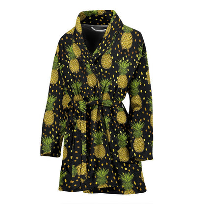 Pineapple Gold Dot Themed Print Women Bath Robe-JTAMIGO.COM