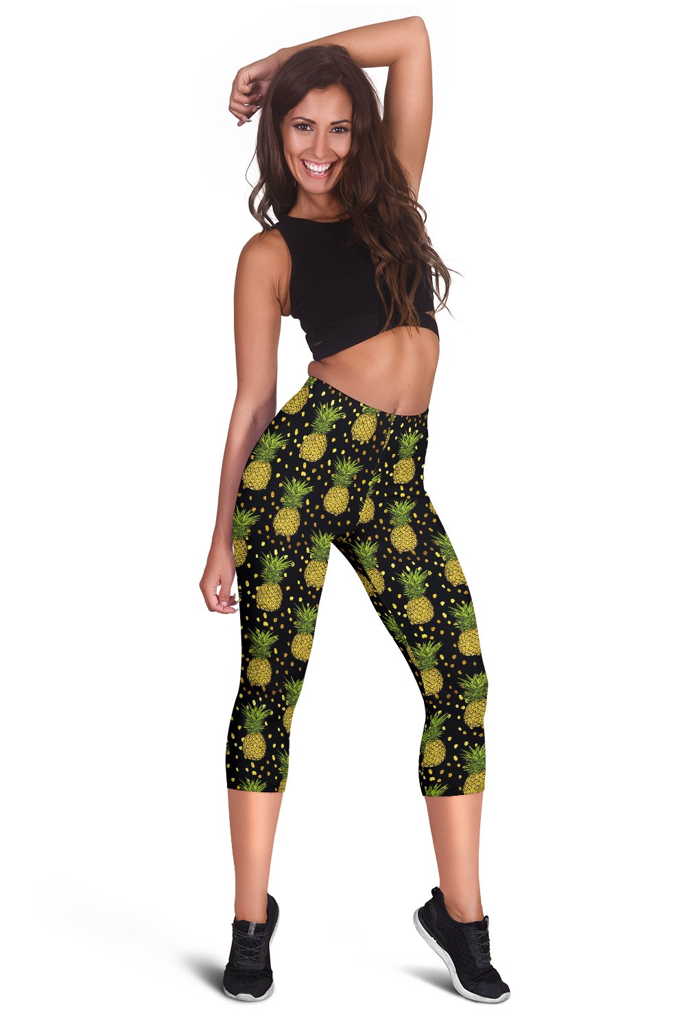 Pineapple Gold Dot Themed Print Women Capris