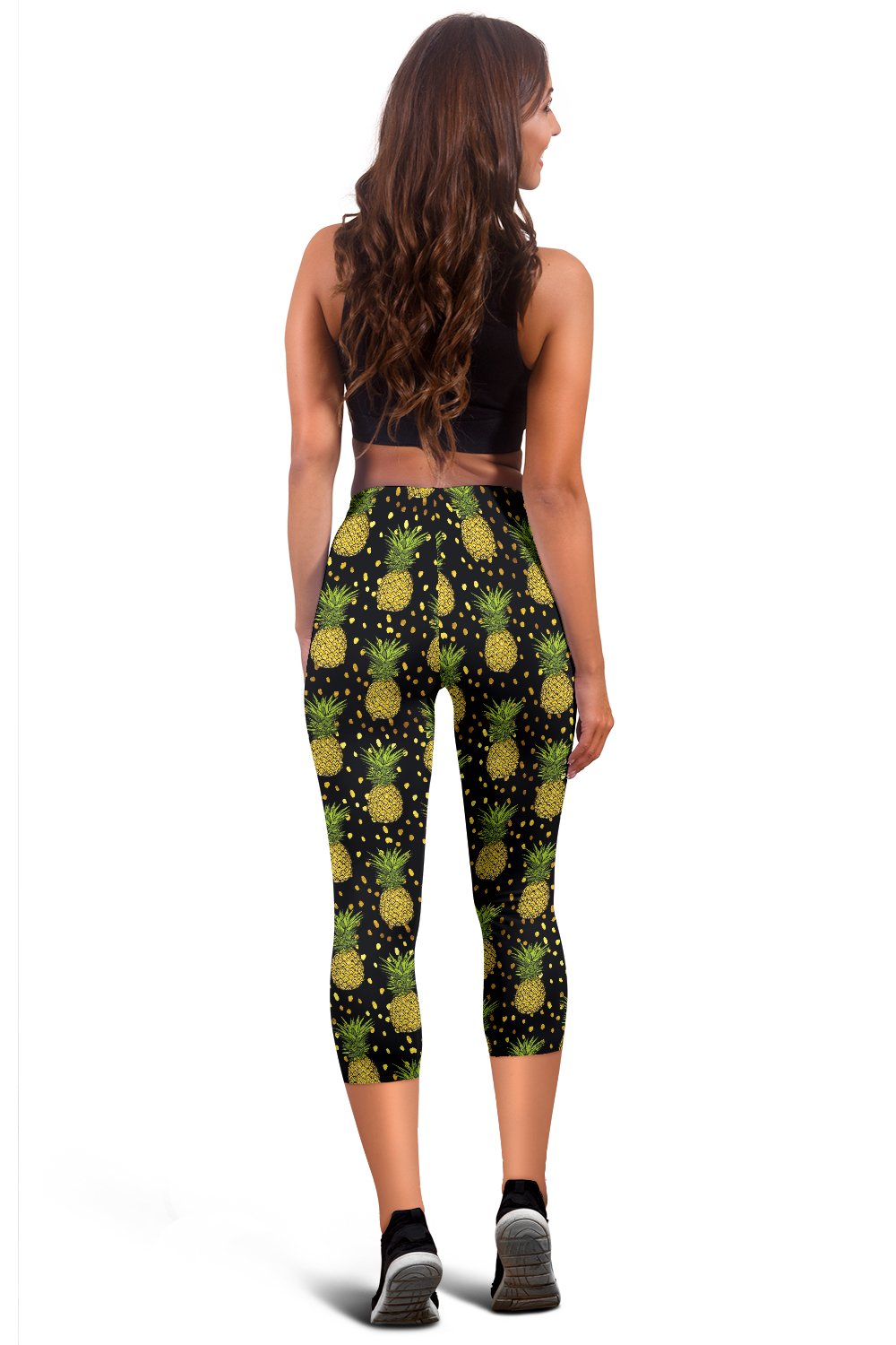Pineapple Gold Dot Themed Print Women Capris
