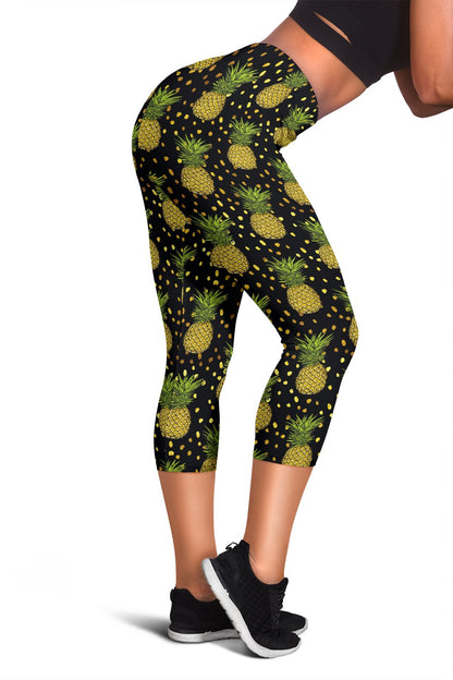 Pineapple Gold Dot Themed Print Women Capris