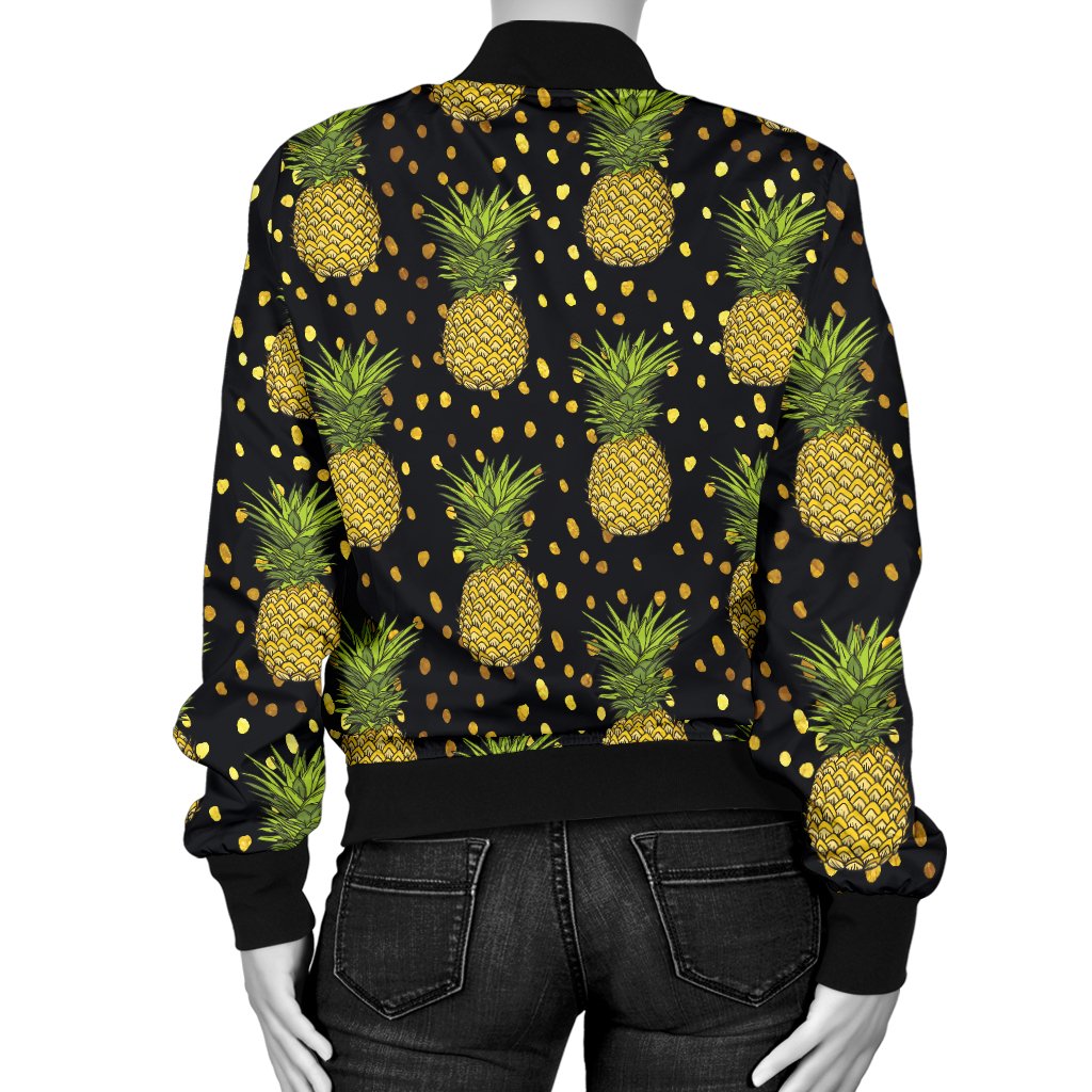 Pineapple Gold Dot Themed Print Women Casual Bomber Jacket