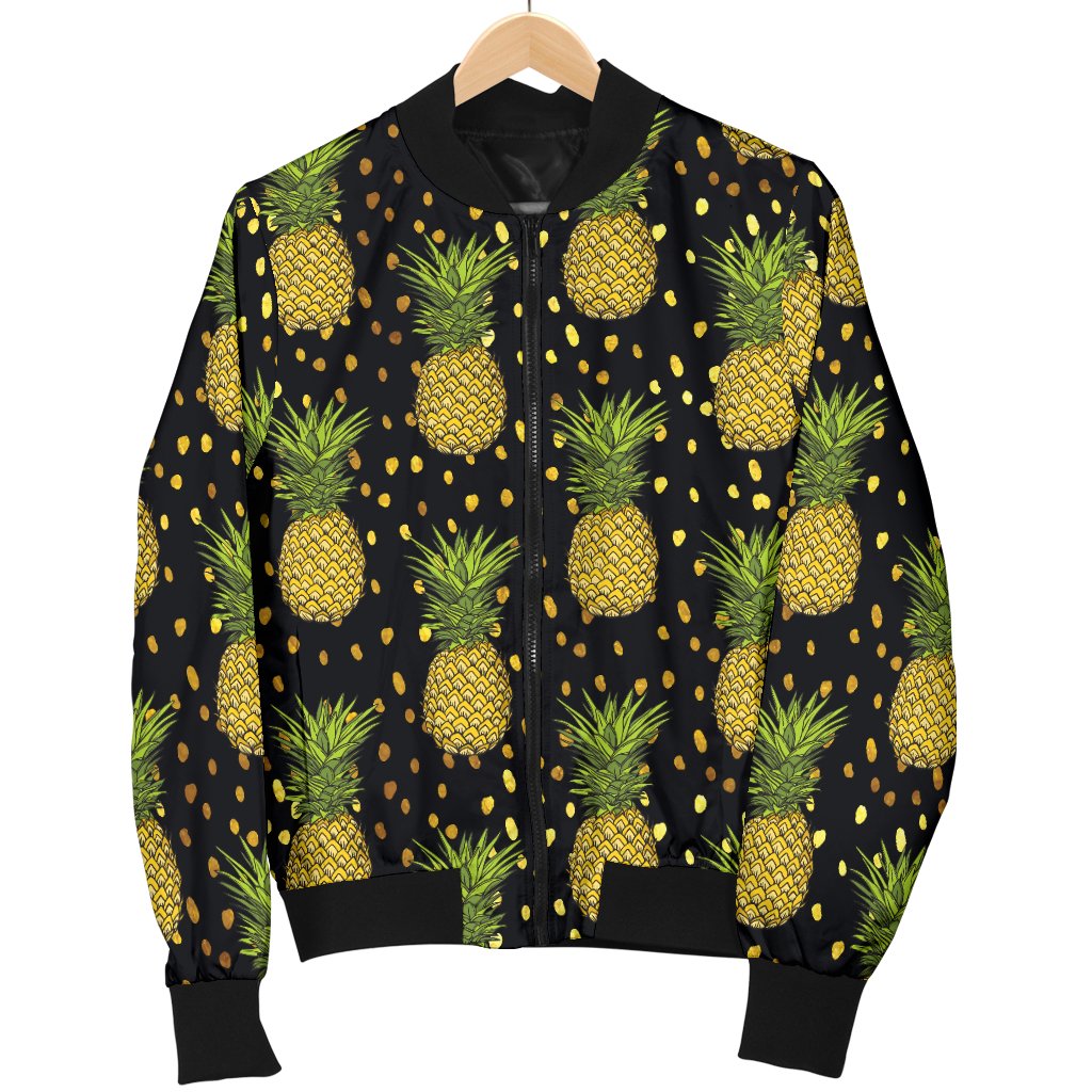 Pineapple Gold Dot Themed Print Women Casual Bomber Jacket