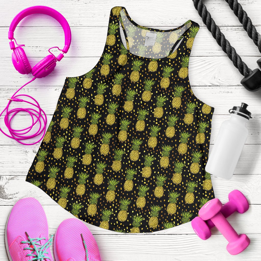 Pineapple Gold Dot Themed Print Women Racerback Tank Top