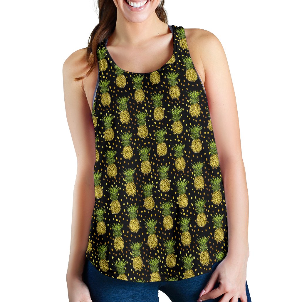 Pineapple Gold Dot Themed Print Women Racerback Tank Top