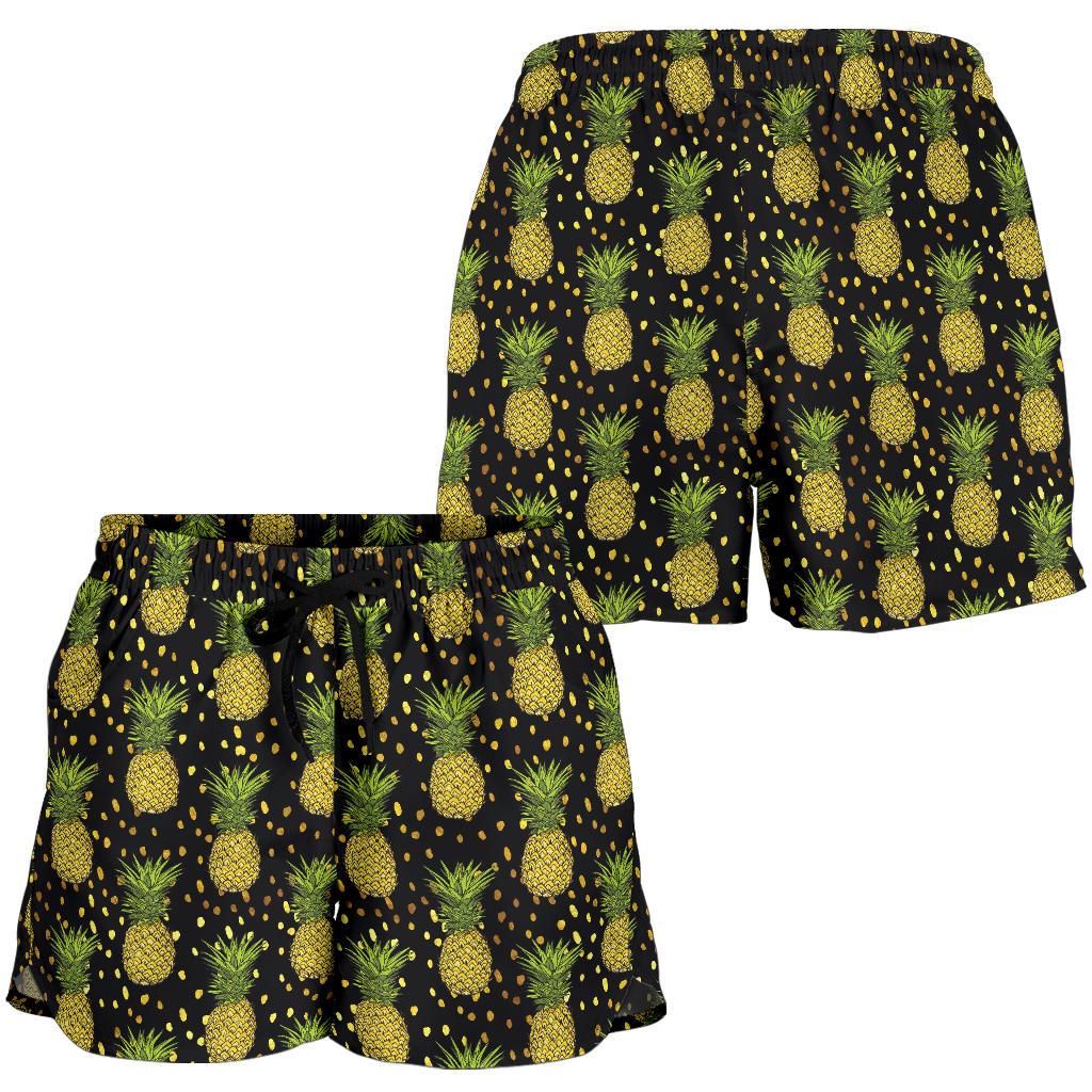 Pineapple Gold Dot Themed Print Women Shorts-JTAMIGO.COM