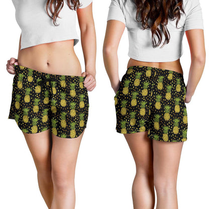 Pineapple Gold Dot Themed Print Women Shorts-JTAMIGO.COM