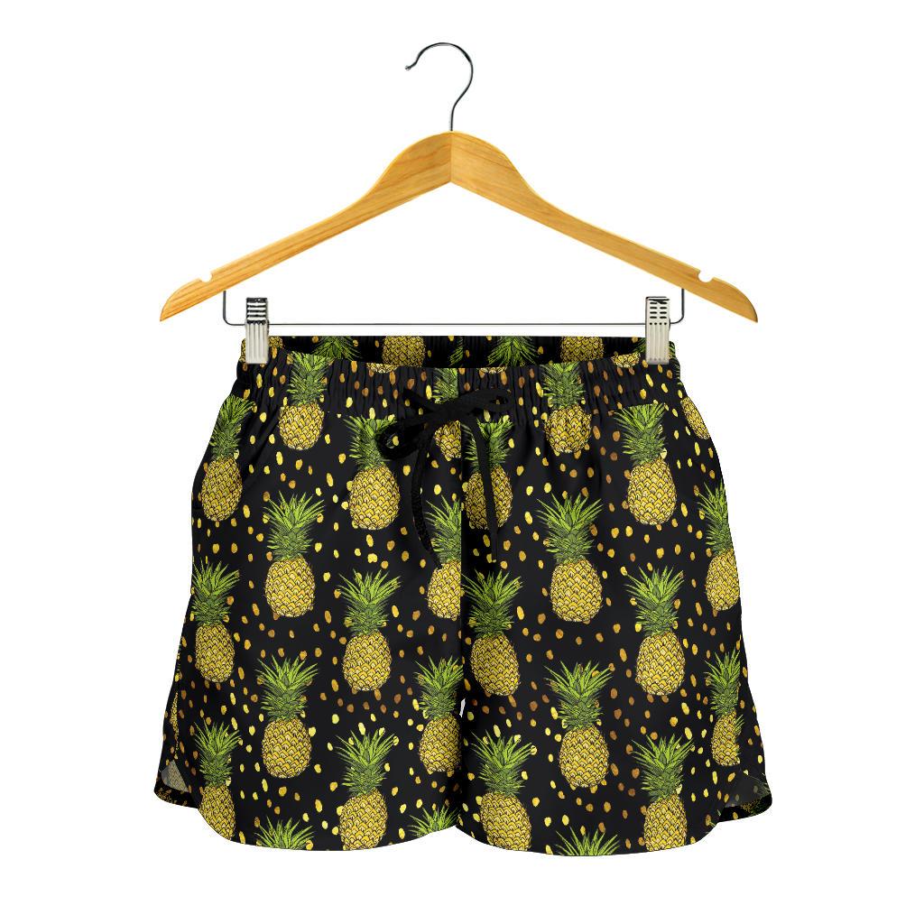 Pineapple Gold Dot Themed Print Women Shorts-JTAMIGO.COM