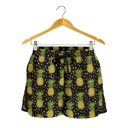 Pineapple Gold Dot Themed Print Women Shorts-JTAMIGO.COM