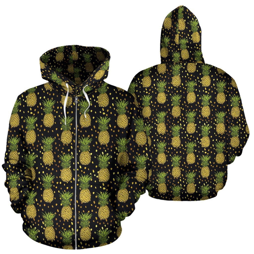 Pineapple Gold Dot Themed Print Zip Up Hoodie