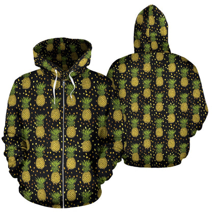Pineapple Gold Dot Themed Print Zip Up Hoodie