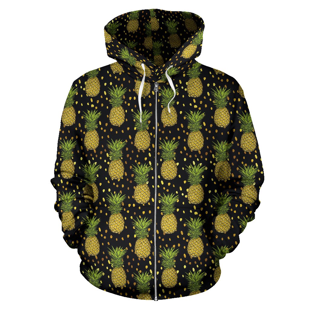 Pineapple Gold Dot Themed Print Zip Up Hoodie