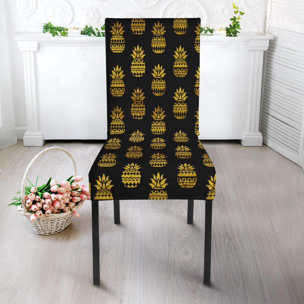 Pineapple Gold Tribal Style Print Dining Chair Slipcover-JTAMIGO.COM