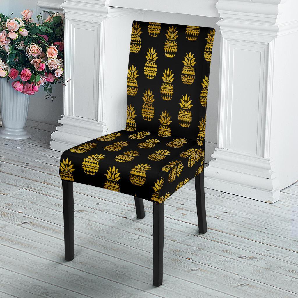 Pineapple Gold Tribal Style Print Dining Chair Slipcover-JTAMIGO.COM