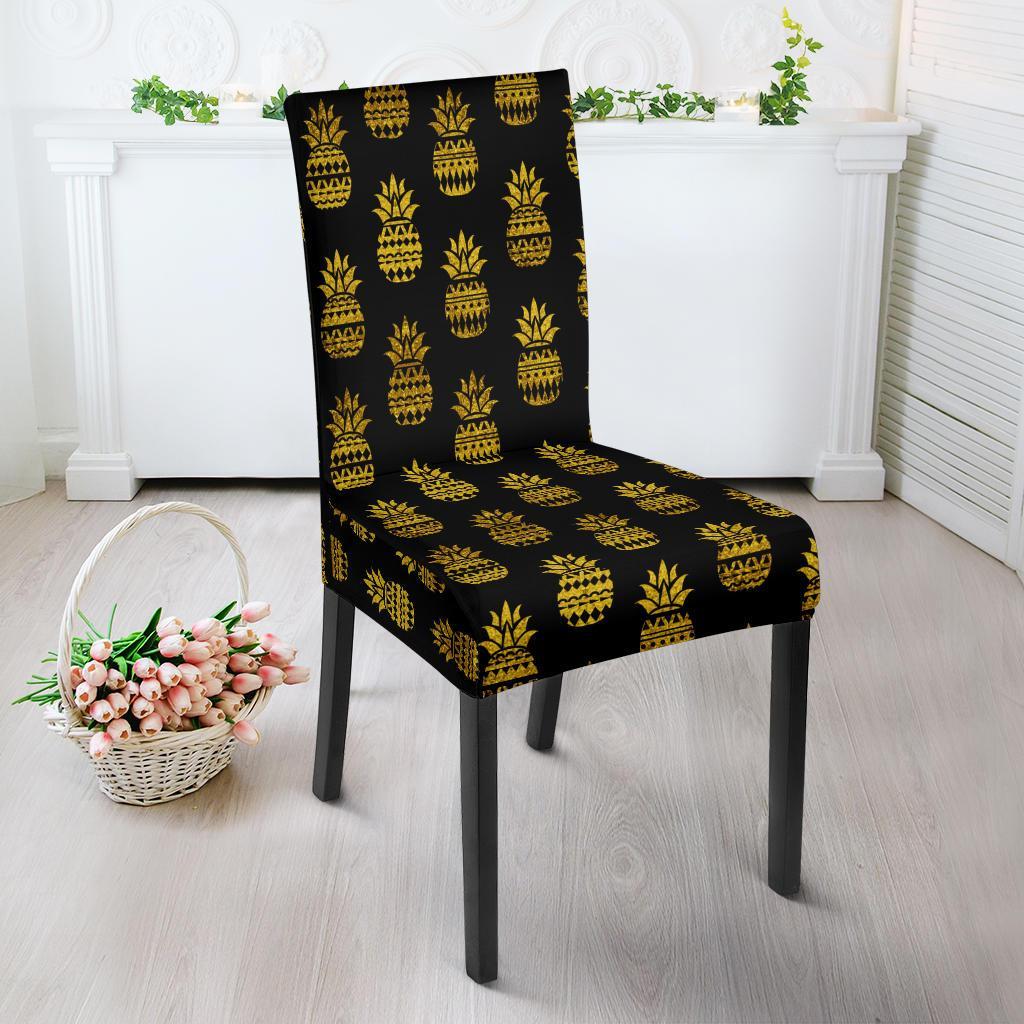 Pineapple Gold Tribal Style Print Dining Chair Slipcover-JTAMIGO.COM
