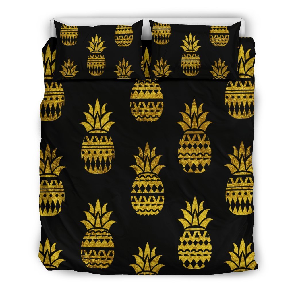 Pineapple Gold Tribal Style Print Duvet Cover Bedding Set