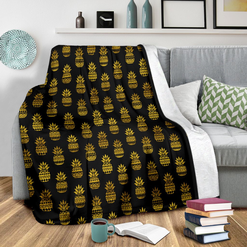 Pineapple Gold Tribal Style Print Fleece Blanket