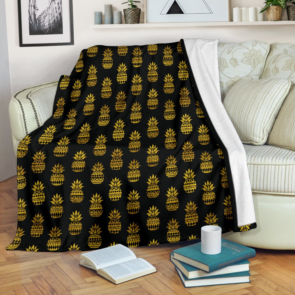 Pineapple Gold Tribal Style Print Fleece Blanket