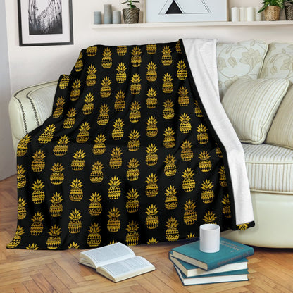 Pineapple Gold Tribal Style Print Fleece Blanket