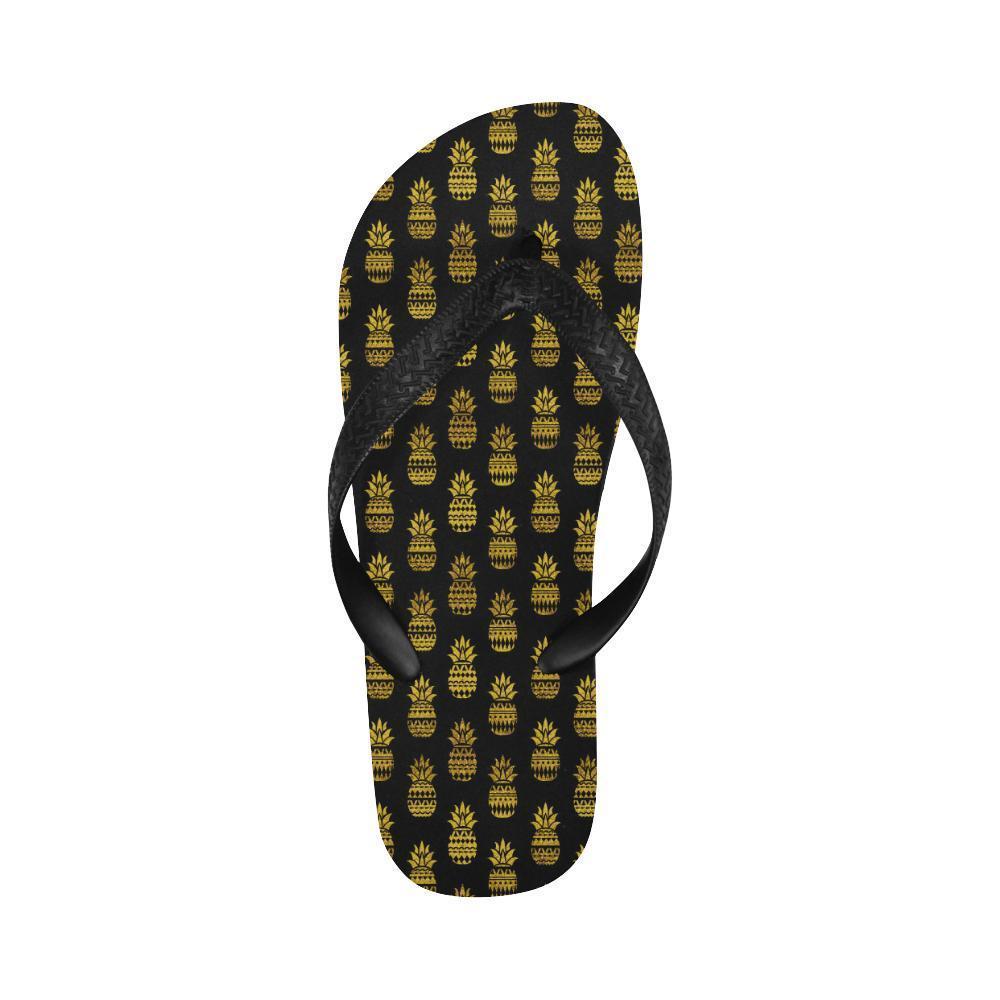 Pineapple Gold Tribal Style Print Flip Flops-JTAMIGO.COM