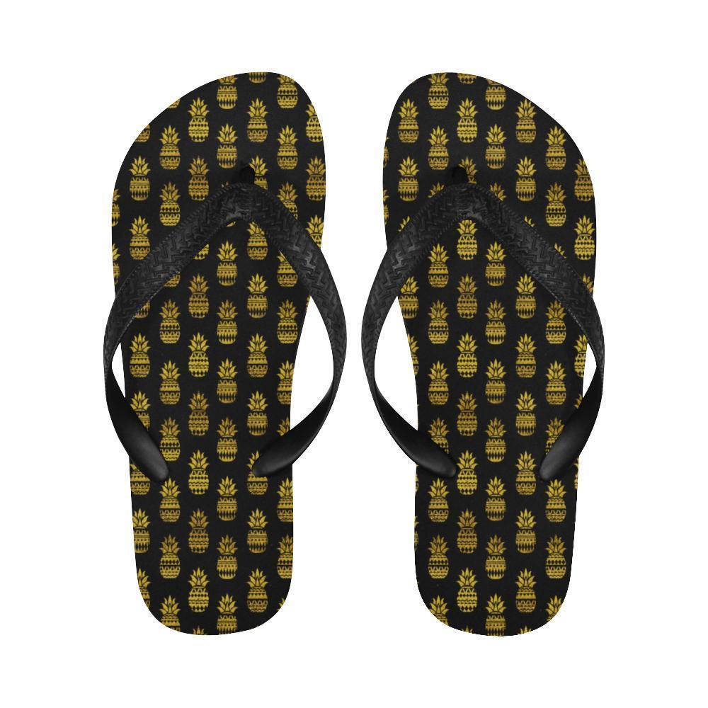 Pineapple Gold Tribal Style Print Flip Flops-JTAMIGO.COM