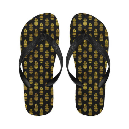 Pineapple Gold Tribal Style Print Flip Flops-JTAMIGO.COM