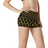 Pineapple Gold Tribal Style Print High Waisted Spandex Shorts-JTAMIGO.COM