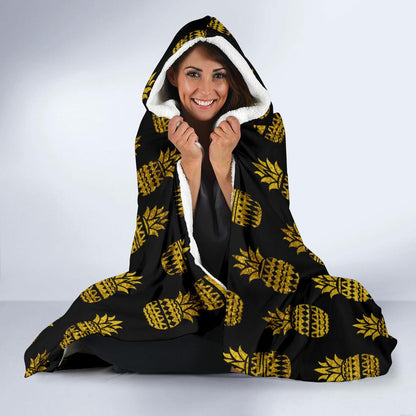Pineapple Gold Tribal Style Print Hooded Blanket-JTAMIGO.COM