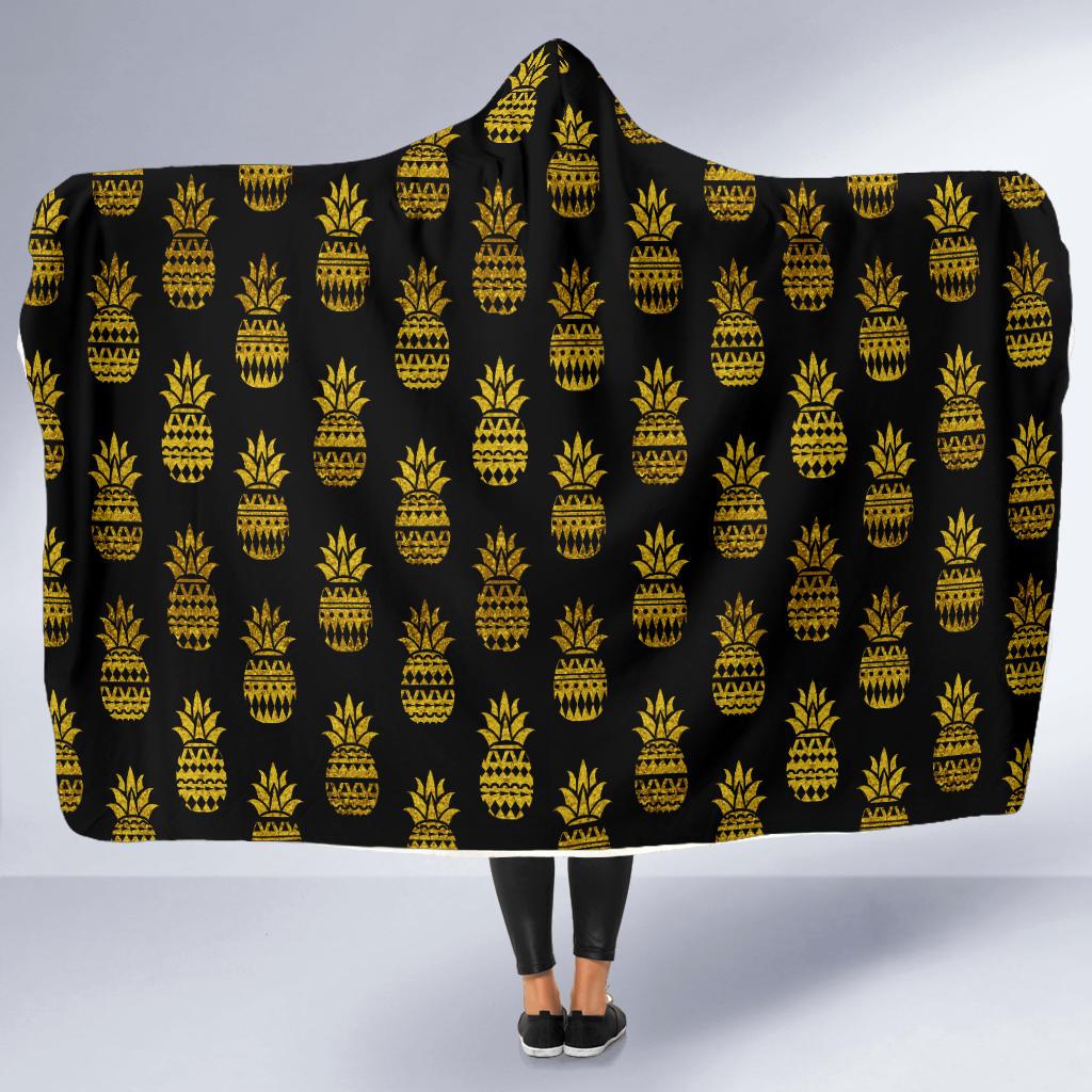 Pineapple Gold Tribal Style Print Hooded Blanket-JTAMIGO.COM