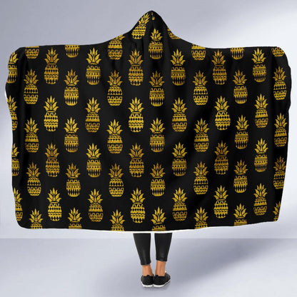 Pineapple Gold Tribal Style Print Hooded Blanket-JTAMIGO.COM