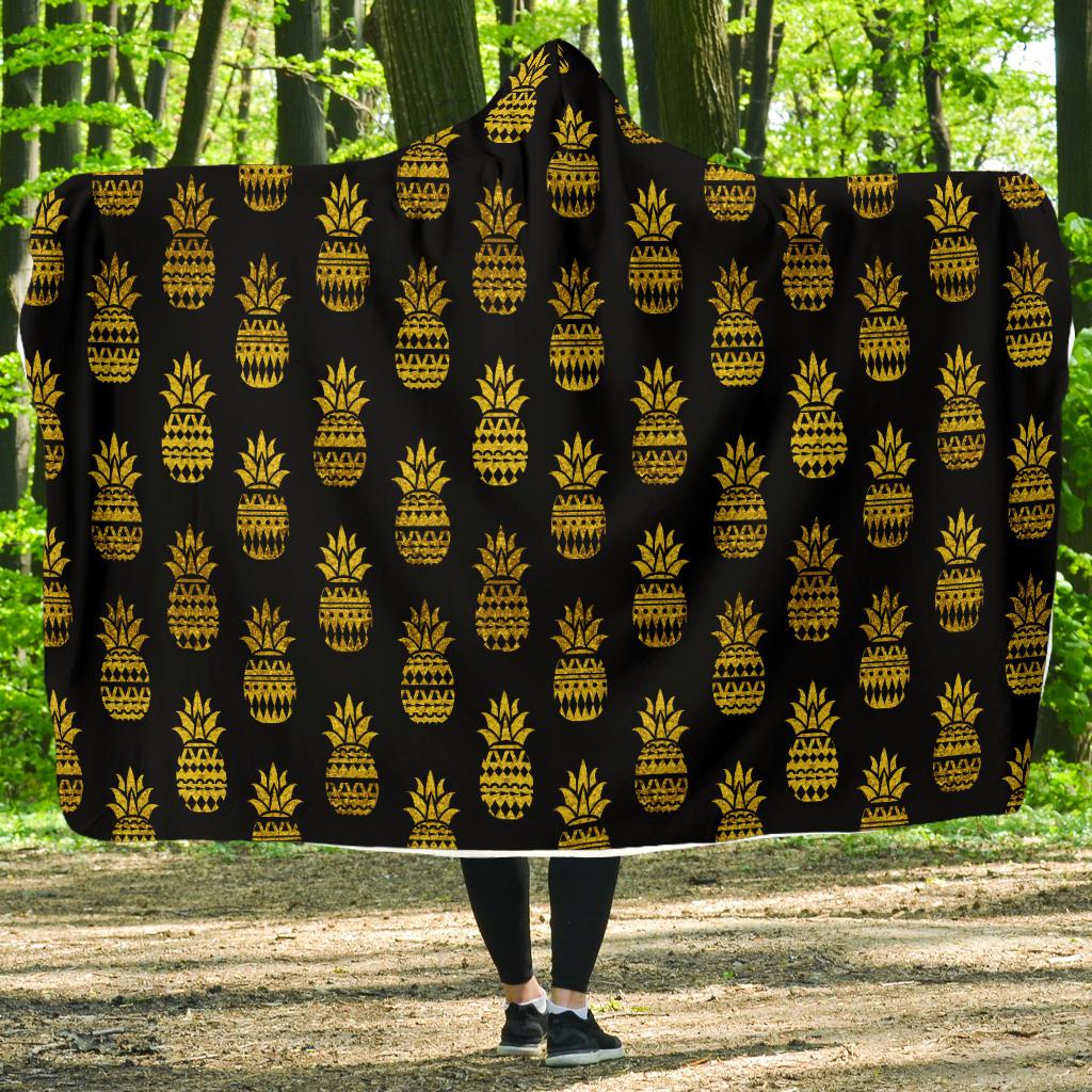 Pineapple Gold Tribal Style Print Hooded Blanket-JTAMIGO.COM
