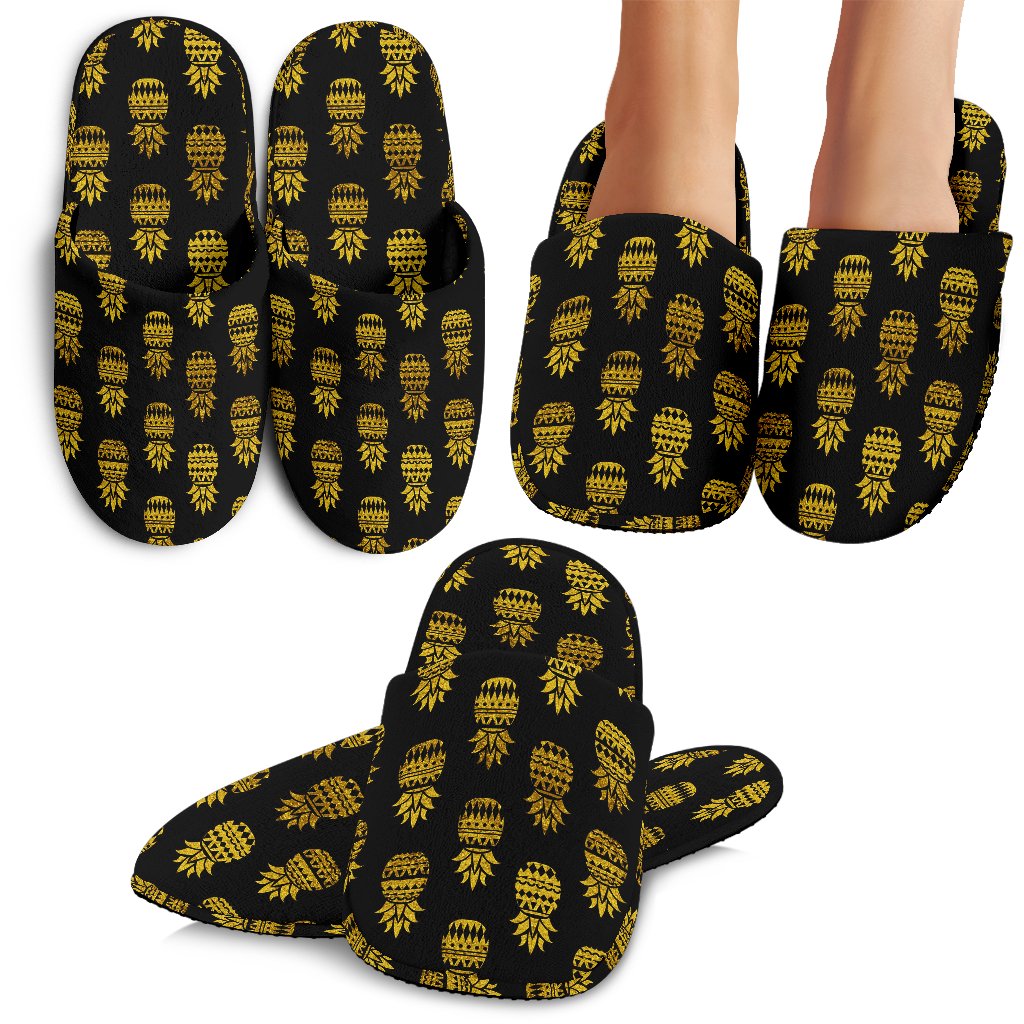 Pineapple Gold Tribal Style Print House Slippers