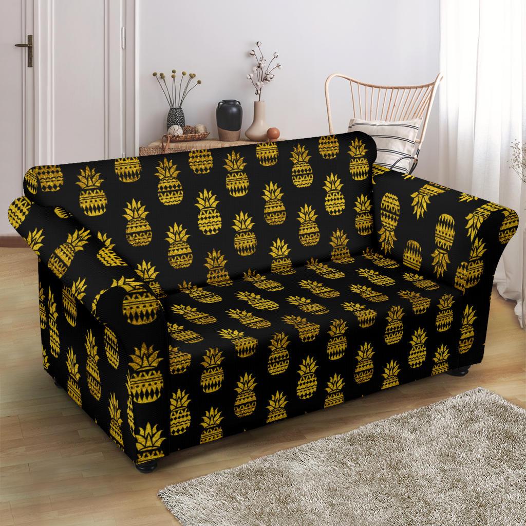 Pineapple Gold Tribal Style Print Loveseat Slipcover-JTAMIGO.COM