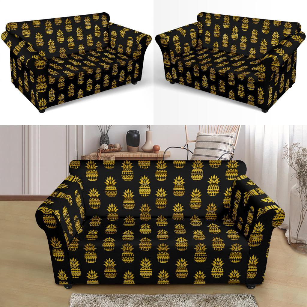 Pineapple Gold Tribal Style Print Loveseat Slipcover-JTAMIGO.COM