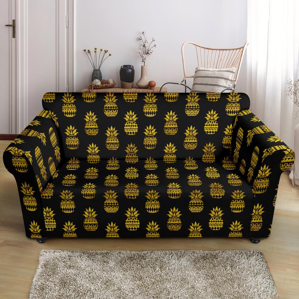 Pineapple Gold Tribal Style Print Loveseat Slipcover-JTAMIGO.COM