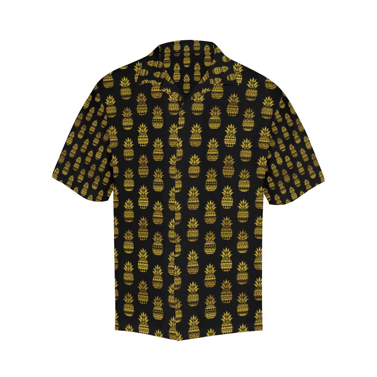 Pineapple Gold Tribal Style Print Men Aloha Hawaiian Shirt
