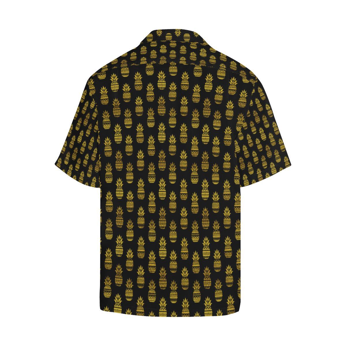Pineapple Gold Tribal Style Print Men Aloha Hawaiian Shirt