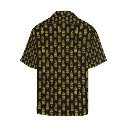 Pineapple Gold Tribal Style Print Men Aloha Hawaiian Shirt