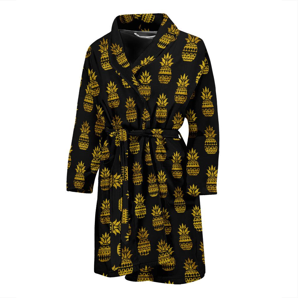 Pineapple Gold Tribal Style Print Men Bath Robe-JTAMIGO.COM