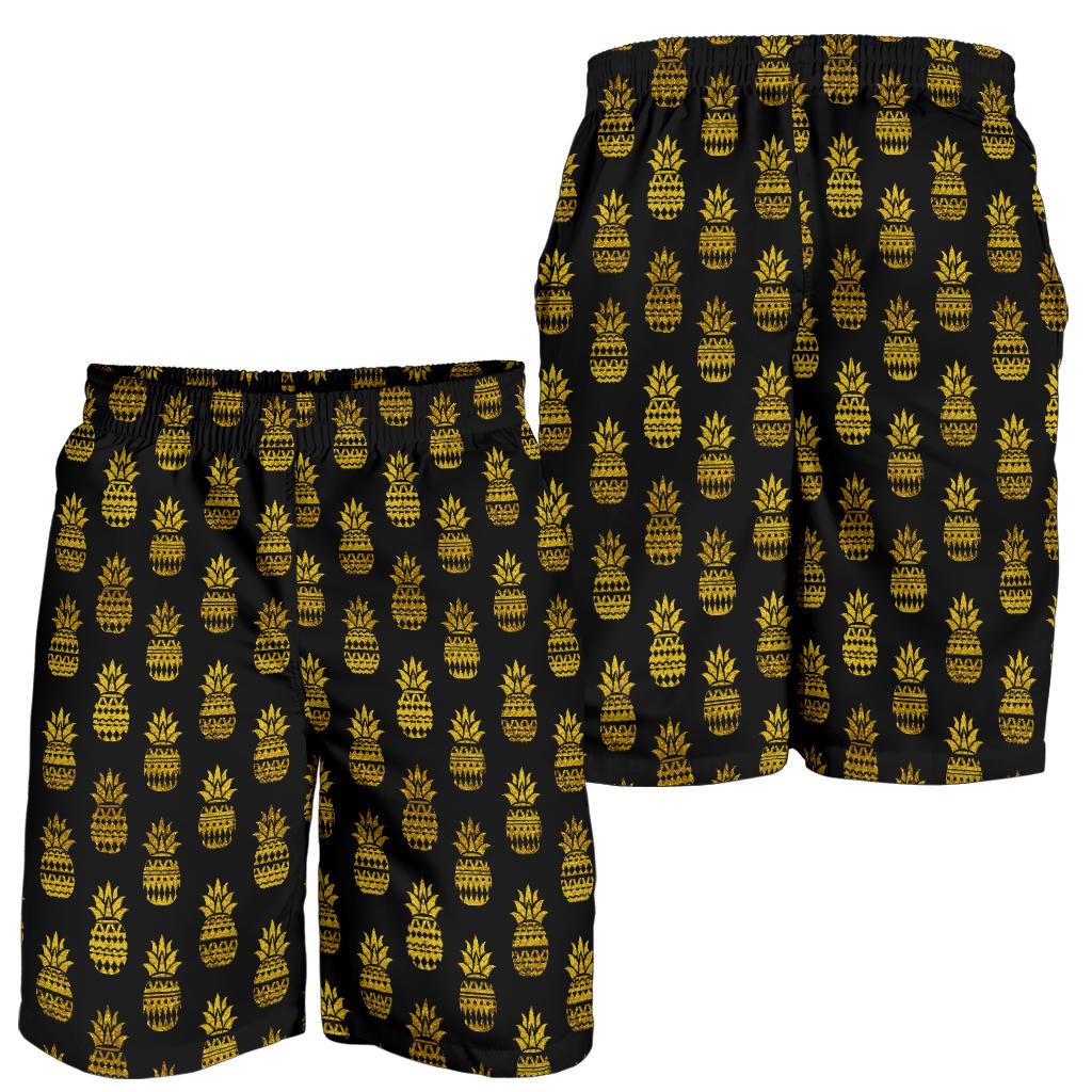 Pineapple Gold Tribal Style Print Mens Shorts-JTAMIGO.COM