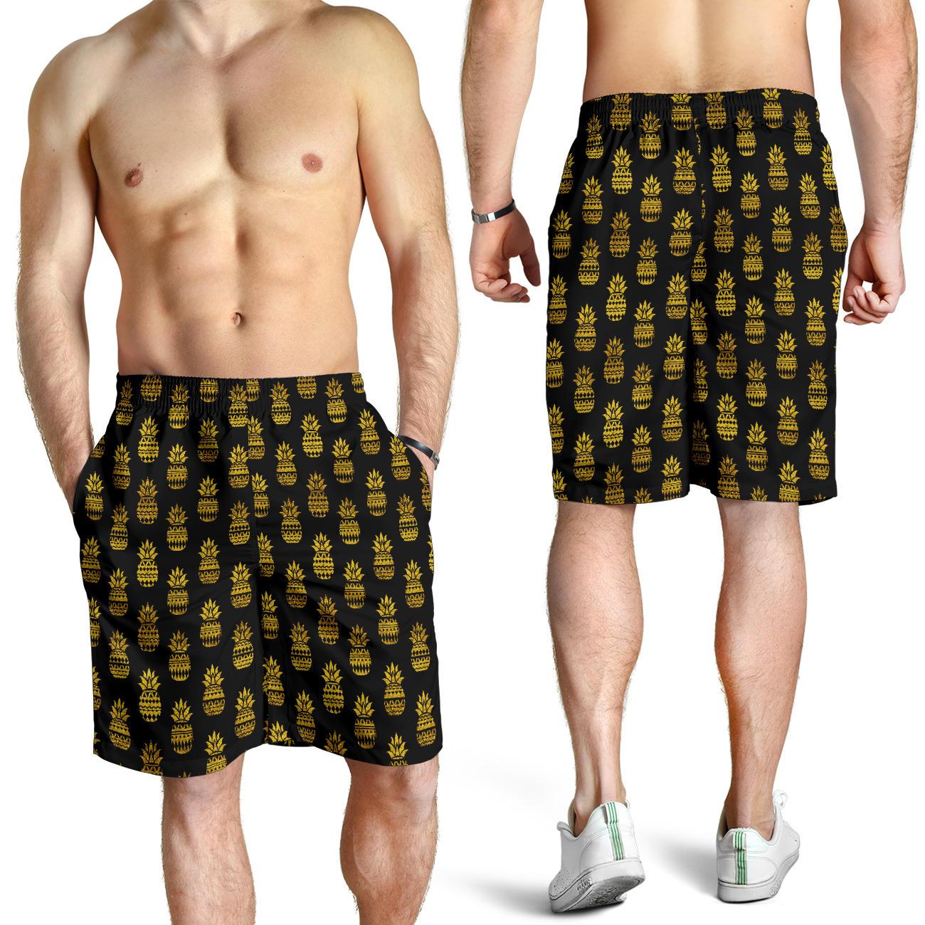 Pineapple Gold Tribal Style Print Mens Shorts-JTAMIGO.COM