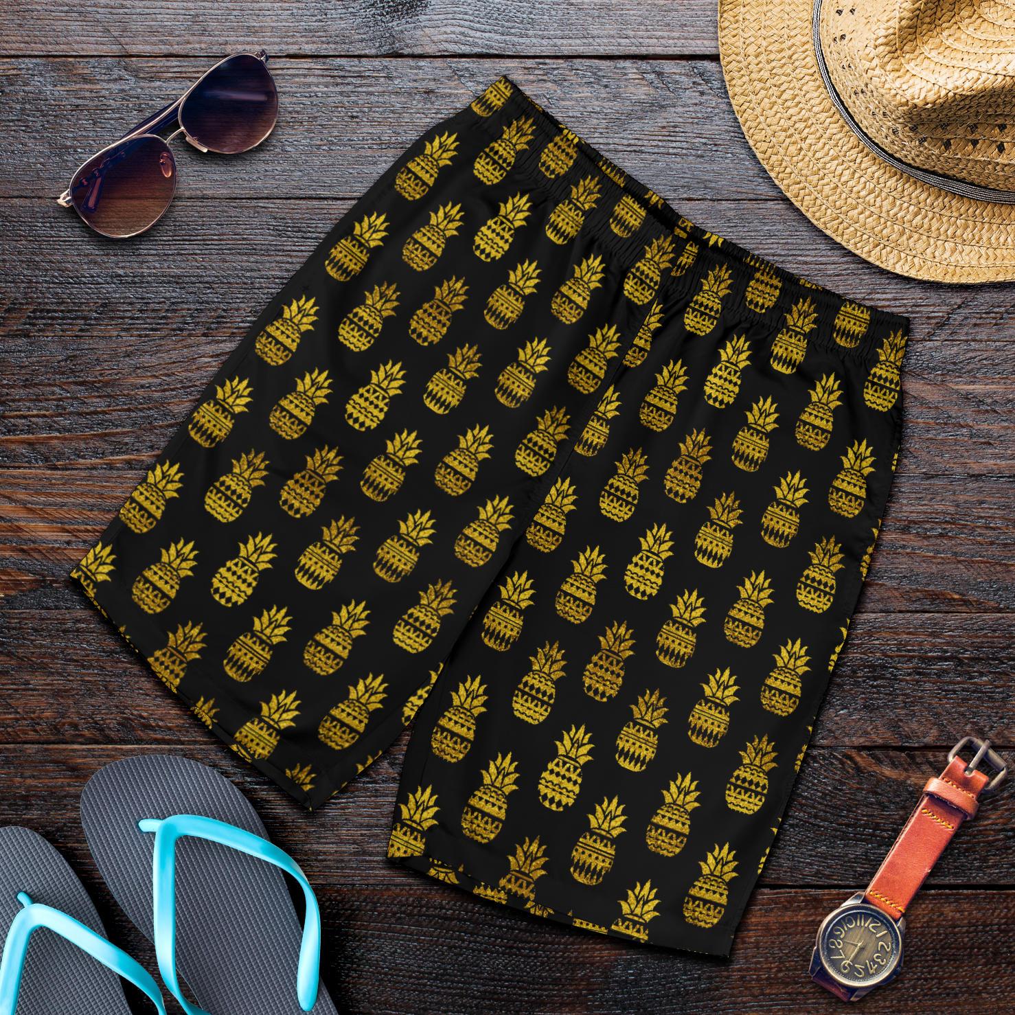 Pineapple Gold Tribal Style Print Mens Shorts-JTAMIGO.COM
