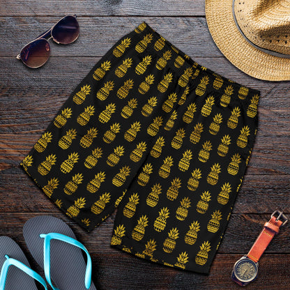 Pineapple Gold Tribal Style Print Mens Shorts-JTAMIGO.COM