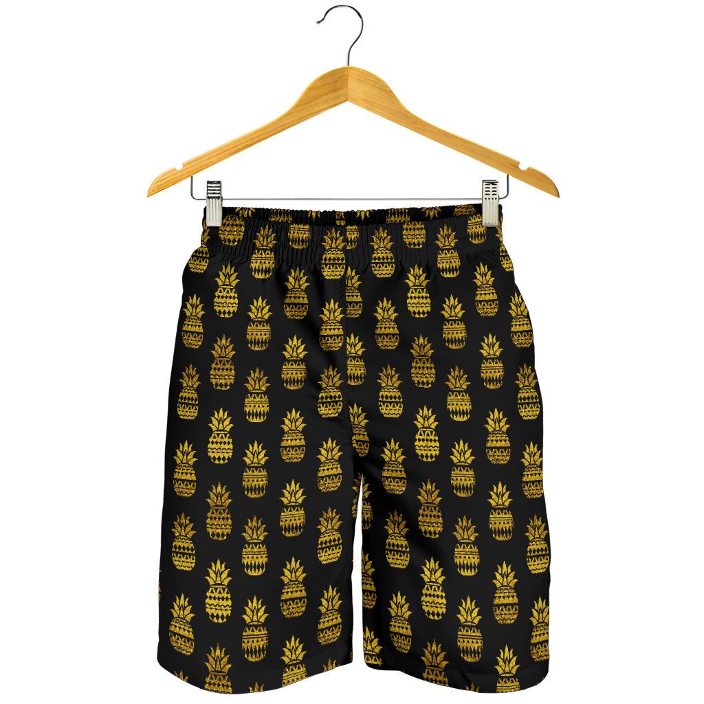 Pineapple Gold Tribal Style Print Mens Shorts-JTAMIGO.COM
